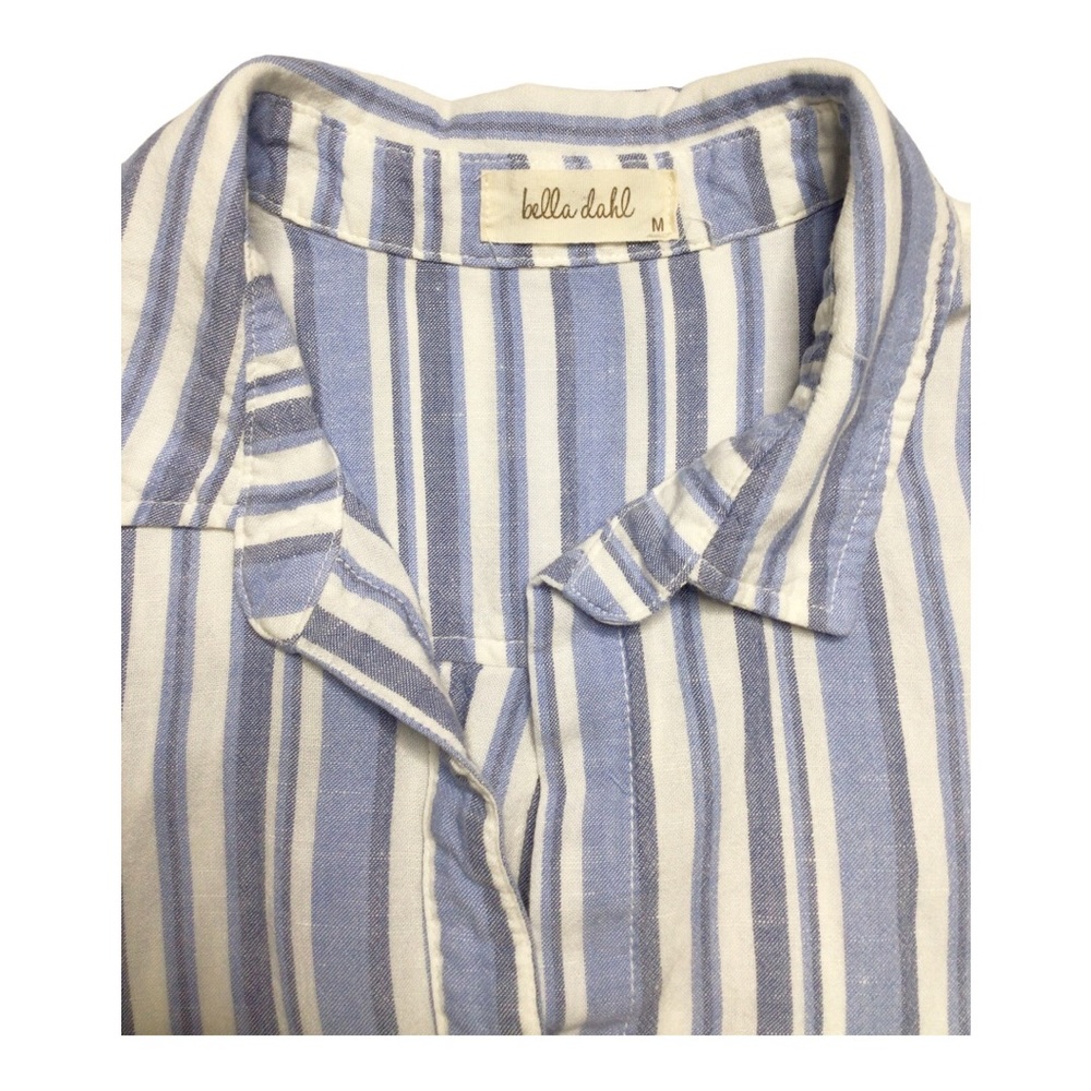 Bella Dahl Linen Blend Striped Long Sleeve Raw Hem Top Size M - Picture 4 of 10